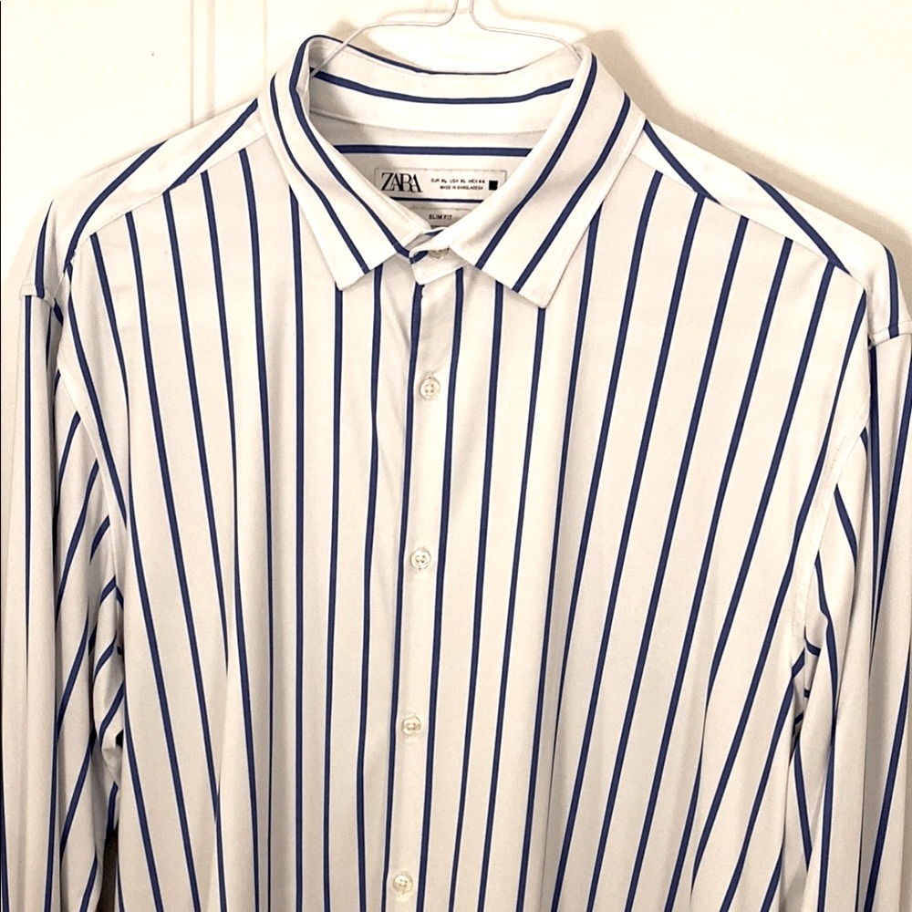 Zara Slim Fit Comfort Stretch Long Sleeve Button Front Shirt Size XL NWOT
